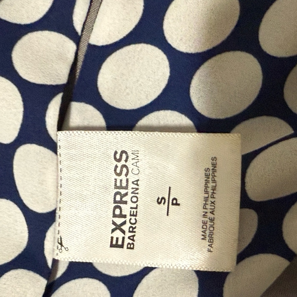 Express Barcelona Dark Blue White Polka Dot Cami Women's Size S Summer Blouse - Picture 3 of 3
